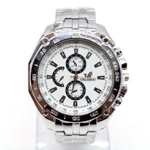 Orlando Watch Mens Silver Tone Stainless Steel Classic White Big Face Dial